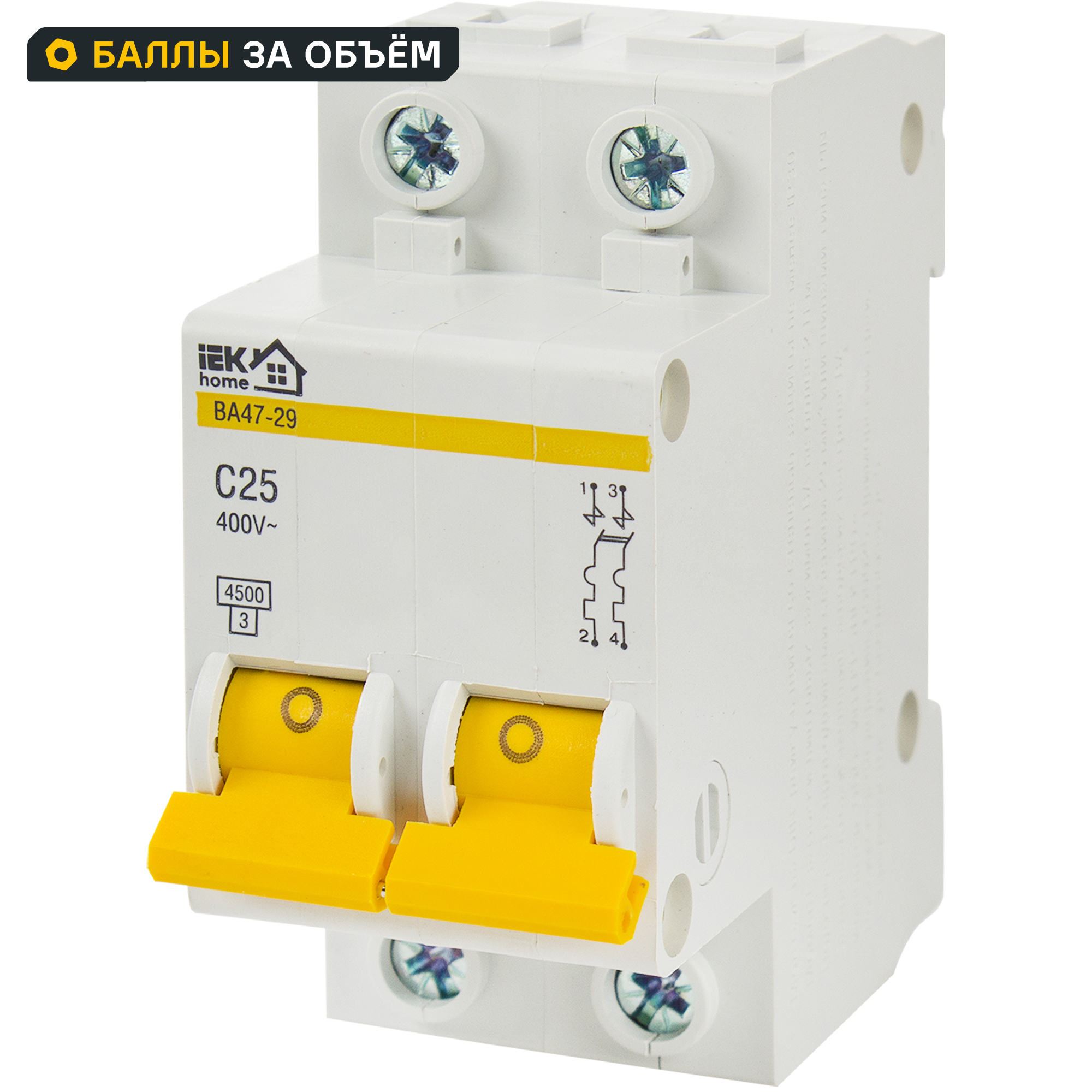 Автоматический выключатель IEK Home ВА47-29 1P N C25 А 4.5 кА