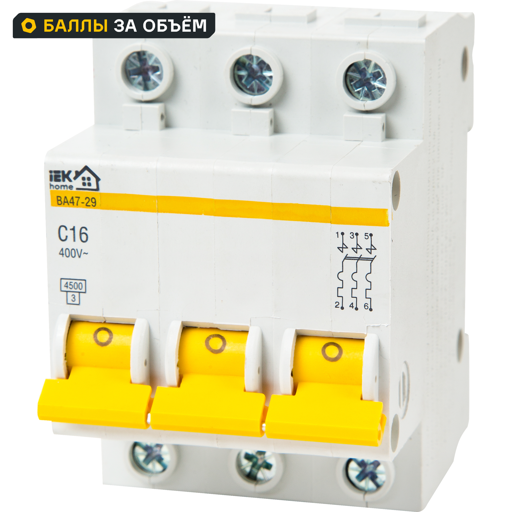 Автоматический выключатель IEK Home ВА47-29 3P C16 А 4.5 кА