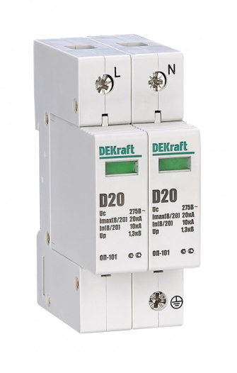 Ограничитель перенапряжений 2P 20кА D 275В ОП-101 DEKraft