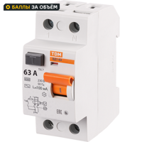 УЗО Tdm Electric ВД1-63 2P 63 A 100 мА 4.5 кА AC SQ0203-0017