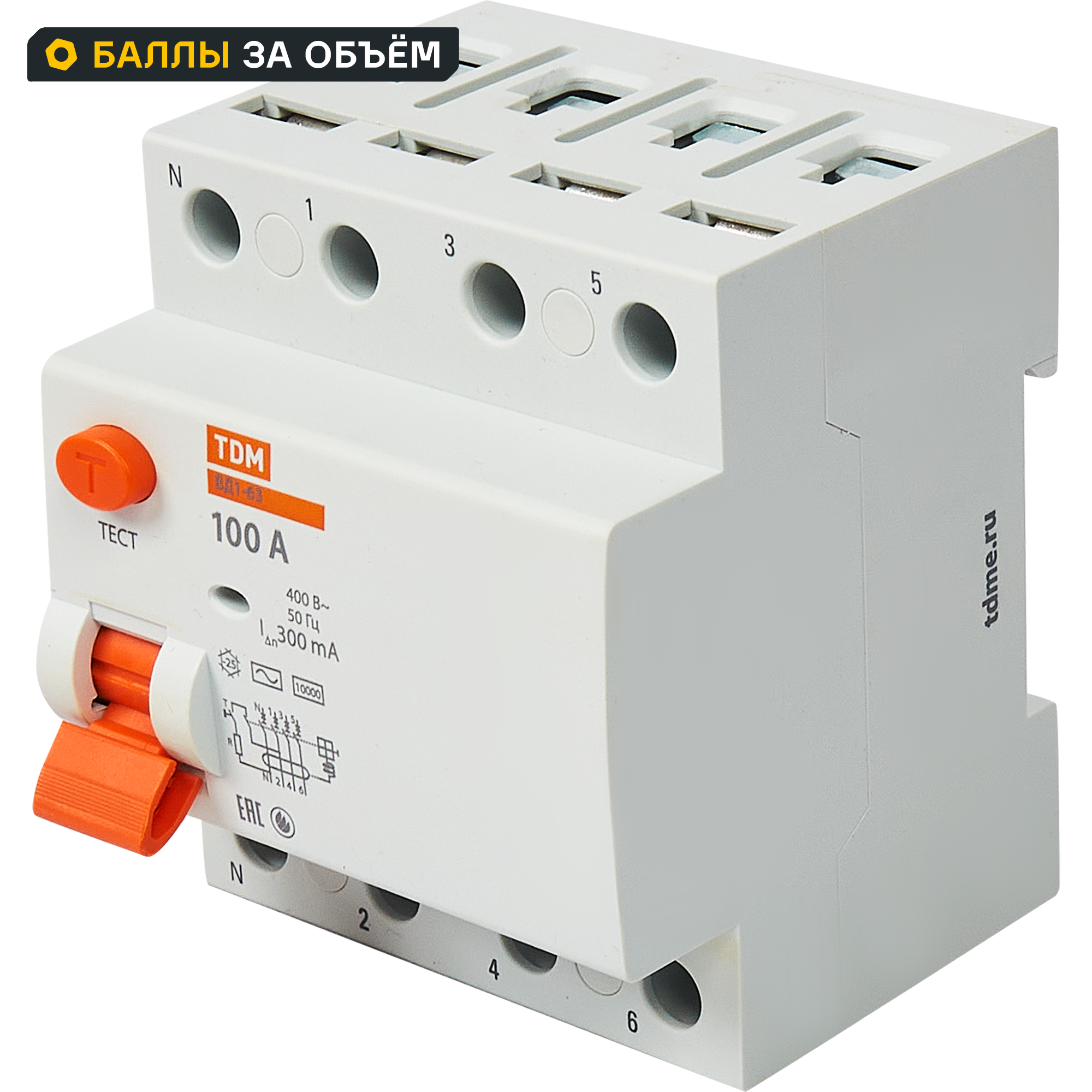 УЗО Tdm Electric ВД1-63 4P 100 A 300 мА 4.5 кА AC SQ0203-0049