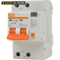 Дифференциальный автомат Tdm Electric АД-12 2P C16 A 10 мА 4.5 кА AC SQ0204-0005
