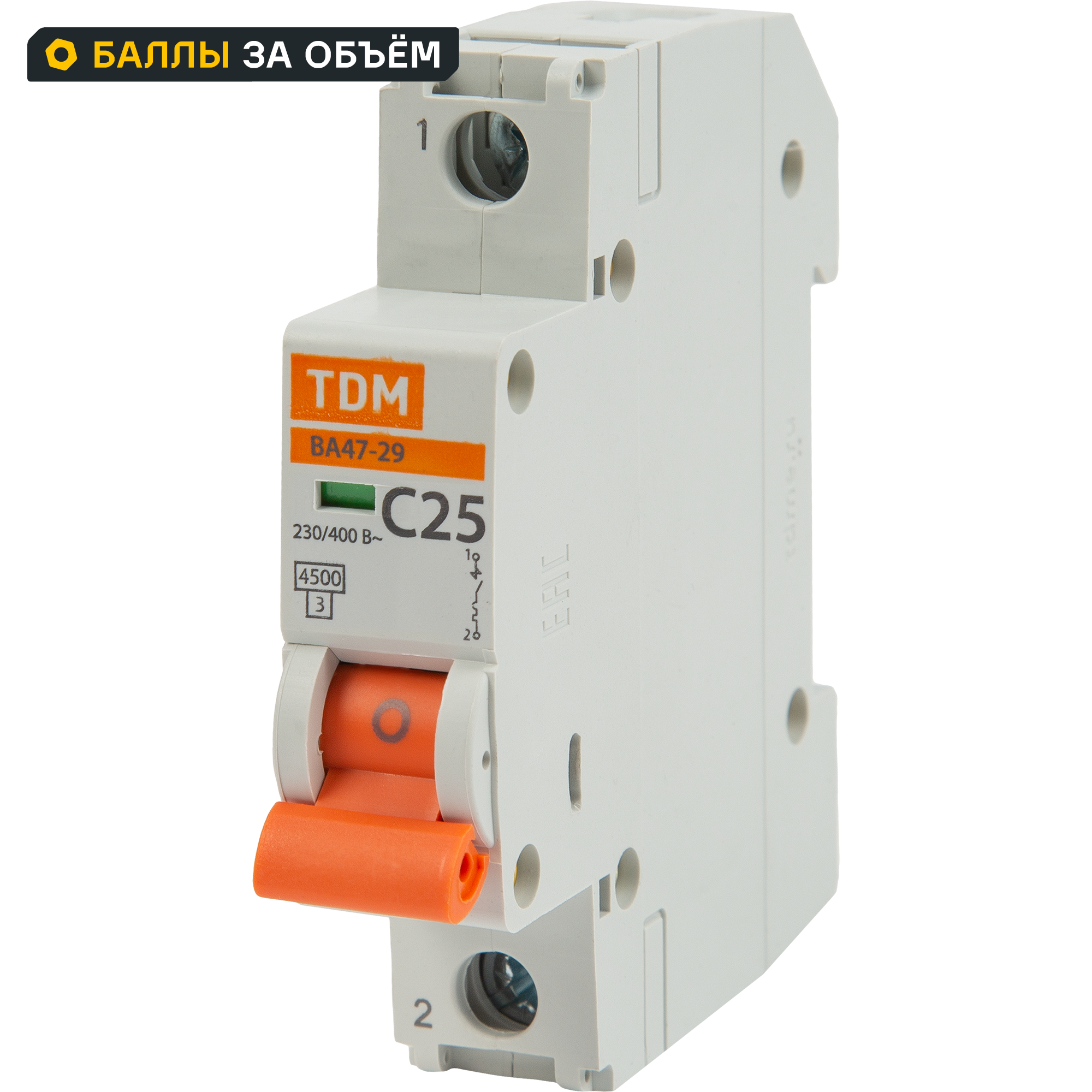 Автоматический выключатель TDM Electric ВА47-29 1P C25 А 4.5 кА SQ0206-0076