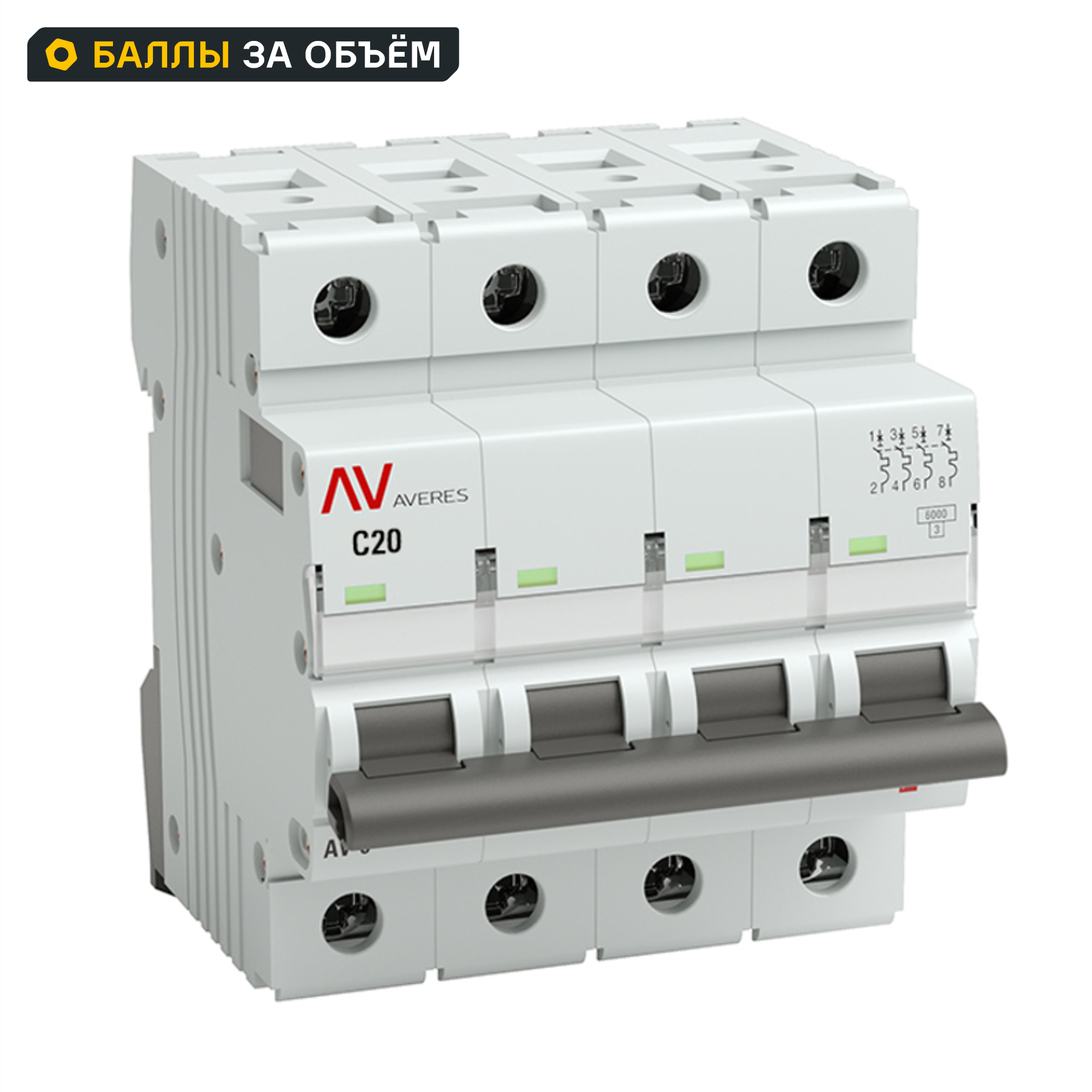 Автоматический выключатель EKF Averes ВАAV-6 4P C20 А 6 кА
